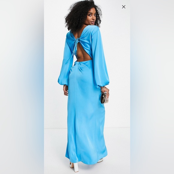 ASOS blue satin wrap dress - Picture 2 of 5